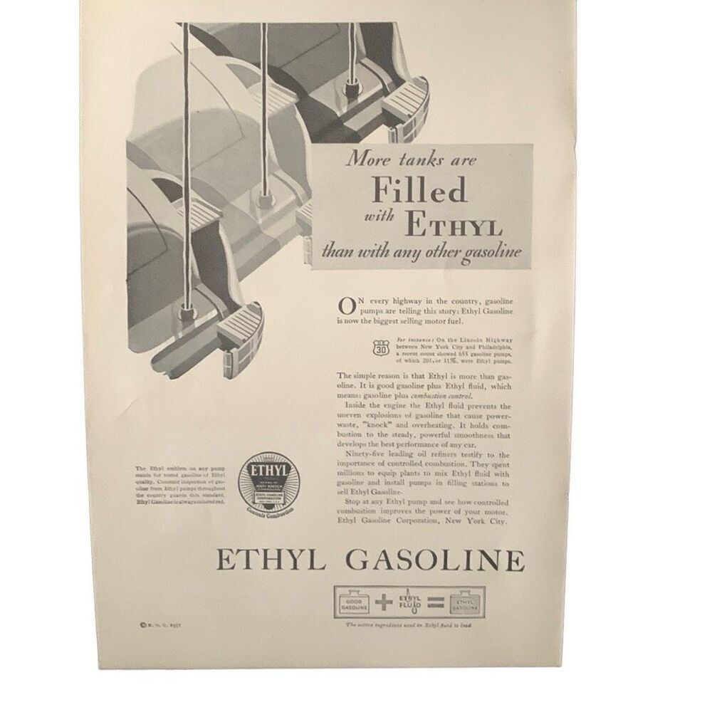 Vintage 1931 Ethyl Gasoline More Tanks Ad Advertisement